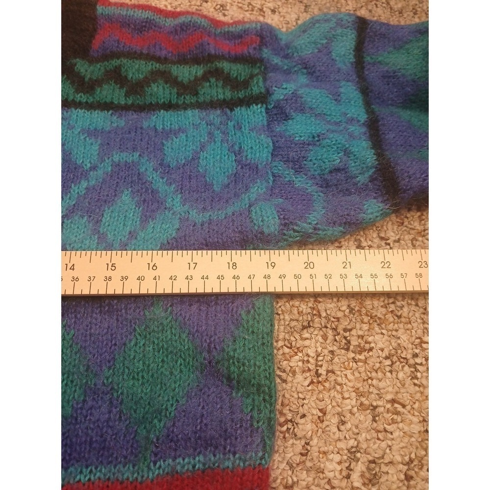 Gallagher Sweater Large Crew Neck Striped Vintage 1990s Retro Mohair Blend Ski - Picture 4 of 8